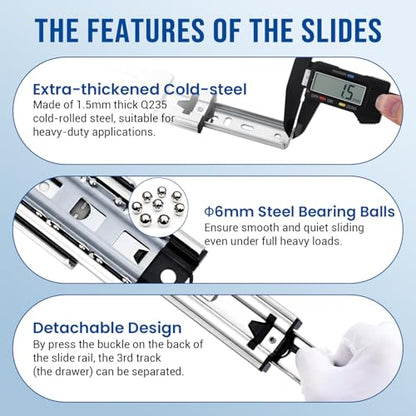 Soft Close Heavy Duty Drawer Slides Load 136 lbs Full Extension Runners 12 14 16 18 20 22 24 26 28 30 32 34 36 38 40 Inch Side Mount Rails for Drawer Capacity 136 lb 1 Pair(Soft Close) - size: 22 Inch, style: Soft Close