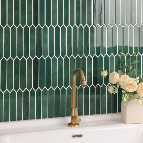 10-Sheet Peel and Stick Backsplash Tile, Self-Adhesive Green Long Hexagon Wall Tiles, Stick on Backsplash for Kitchen, Bathroom, Fireplace, RV, Thicker Design(12"×12"). - color: Green