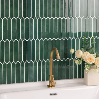 10-Sheet Peel and Stick Backsplash Tile, Self-Adhesive Green Long Hexagon Wall Tiles, Stick on Backsplash for Kitchen, Bathroom, Fireplace, RV, Thicker Design(12"×12"). - color: Green