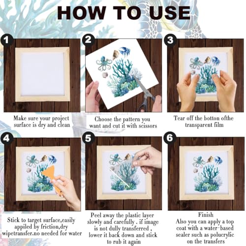 3 Sheets Sea Rub on Transfer Stickers for Furniture and Crafts Sea Turtles Wall Stickers Waterproof Transfer Decals Sticker Marine Animal Transfer Sticker for Dresser Glass Wood 6"x12" - color: Summer Pattern A