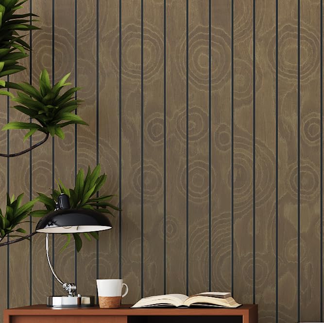 Dark Brown Peel and Stick 3D Faux Wood Slat Wall Panels 12×118" - color: Dark Brown, size: 12" x 120"