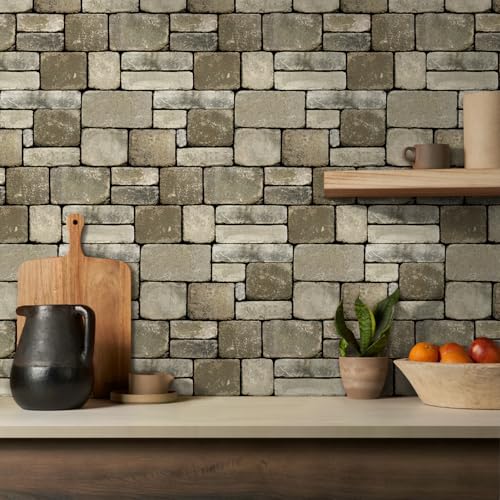 3D Peel and Stick Faux Stone Wall Panels 11.8" x 11.8" 10-Pack - color: ‎Stone-SM-I