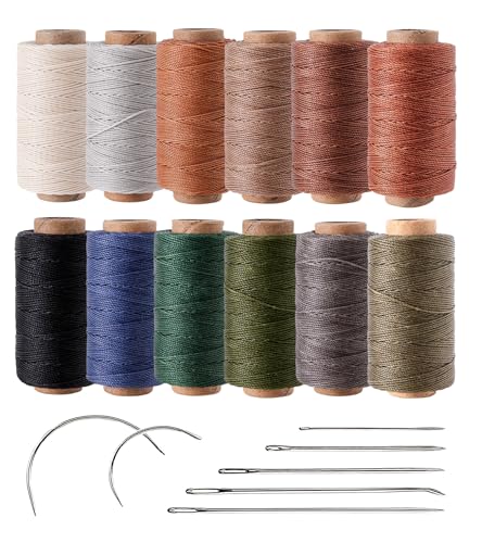 Round Polyester Waxed Thread 0.55mm, 12 Neutral Colors 76 Yards/Spool Wax Coated String Thin Cord for Leather Upholstery Sewing, Stitching, Bookbinding, Beading, Micro Knotting and Braiding - color: Neutral Colors, size: 0.55mm Medium