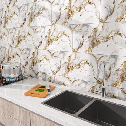 Marble Peel and Stick Backsplash 23.6 x11.8 in, 10PCS - color: White Gilding