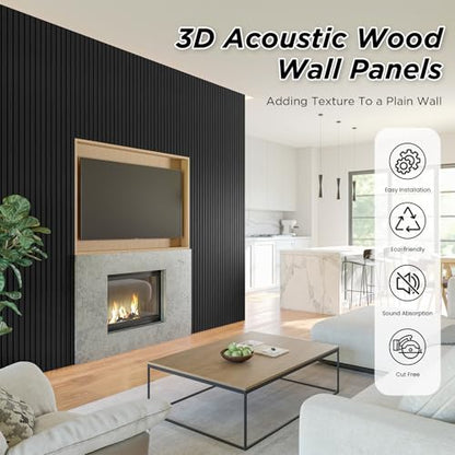 SMARTSTANDARD 2 Pack 105.9" x 12.6" Wood Slat Wall Panels, Matte Black - color: Classic Black, size: 106" x 25.2"