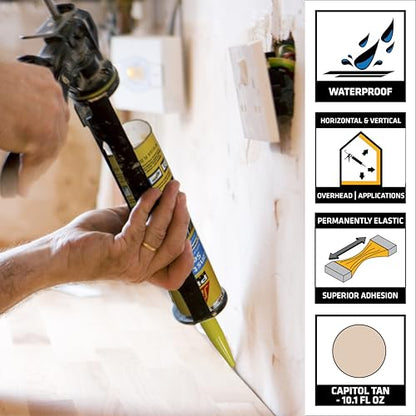 SIKA Sikaflex Construction Sealant, Tan 10.1 fl. oz, Polyurethane for Vertical & Overhead Joints, Ideal for Windows & Doors, Paintable & Stainable - color: Tan