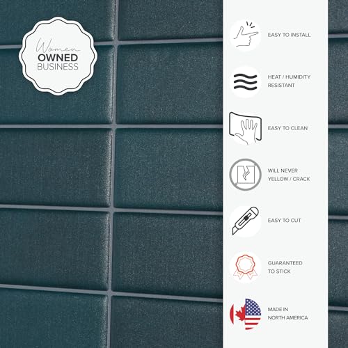 Smart Tiles Peel and Stick backsplash, Stacked Deep Teal, 11.43"x9" - color: Deep Teal