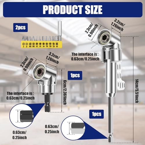 105° Right Angle Drill Adapter Set, Long & Short with Bits for Tight Space