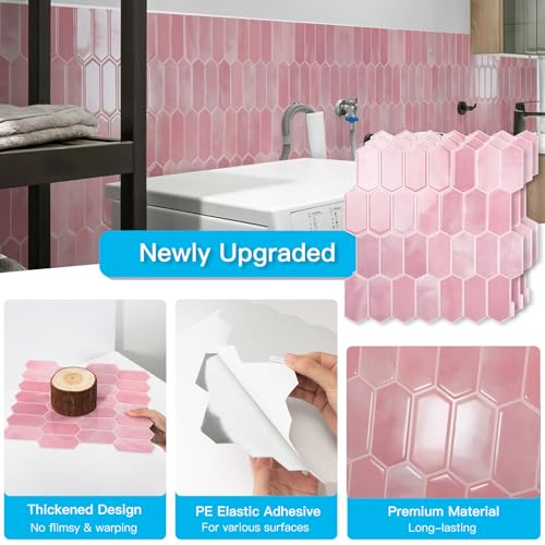 Art3d Hexagon Tile Peel and Stick Backsplash, 10-Pack, 12 x 12 Inch, Pink - color: Pink, size: 12 x 12 Inch