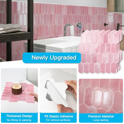 Art3d Hexagon Tile Peel and Stick Backsplash, 10-Pack, 12 x 12 Inch, Pink - color: Pink, size: 12 x 12 Inch