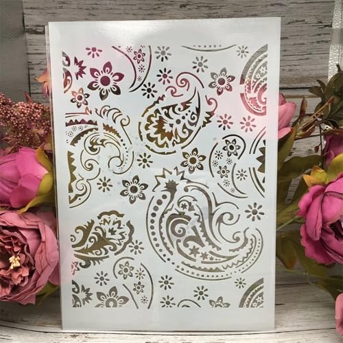 TIAMECH A4 Reusable Paisley Stencil for Painting - style: Paisley Flower