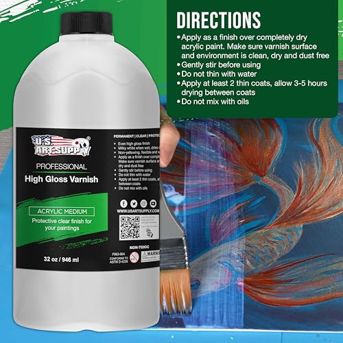 U.S. Art Supply 32 oz High Gloss Varnish for Acrylic Paintings - size: 32-ounces