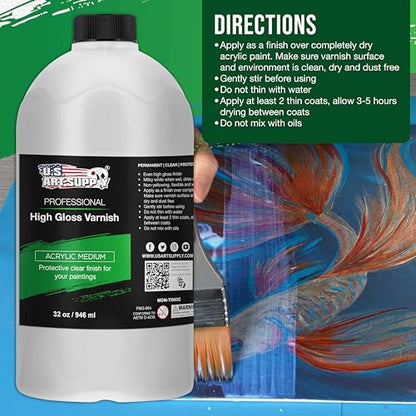 U.S. Art Supply 32 oz High Gloss Varnish for Acrylic Paintings - size: 32-ounces