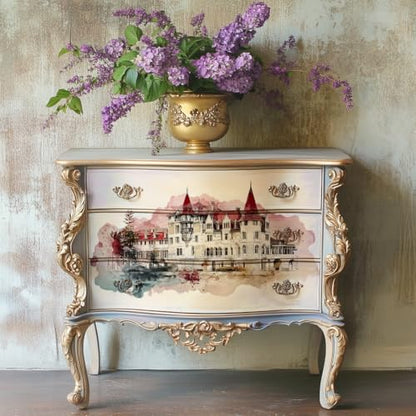 Peacoblue Watercolor Town Rub On Transfers for Furniture Craft 6"x12" - style: Watercolor Town