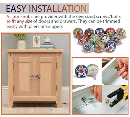 Ceramic Cabinet Knobs Set of 12, Multicolor Drawer Pull - color: Multicolor