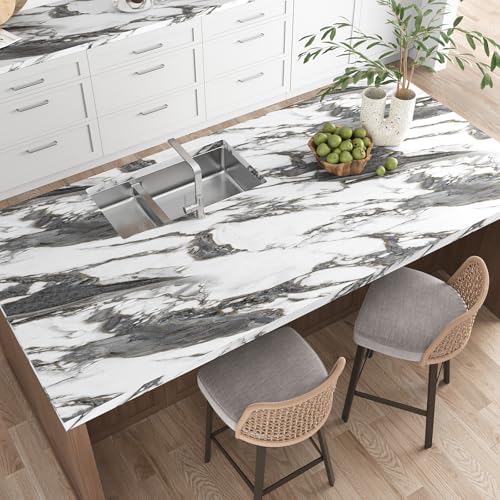VEELIKE Wide Black and White Gold Marble Contact Paper for Countertops Waterproof Peel and Stick Thick Calacatta Marble Wallpaper 32''x118'' Self Adhesive Countertop Vinyl Wrap for Kitchen Bathroom - size: 32" x 118"