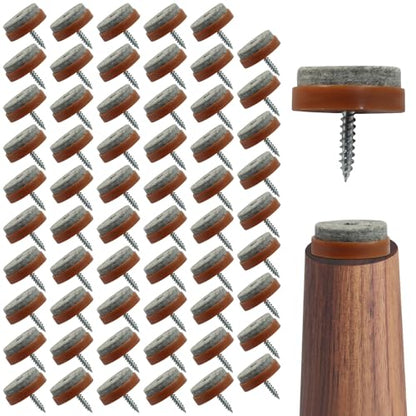60 PCS 1" Screw-in Felt Pads Brown Furniture Chair Legs - size: 25mm-1inch-Brown