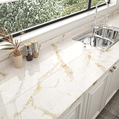 Wallercity Beige Marble Countertop Peel and Stick Glossy Marble Wallpaper - size: 15.8" x 78.7"