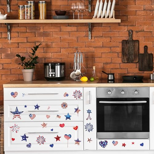 Whaline 12 Sheets Patriotic Rub on Transfer for Crafts Rub on Transfer Stickers Red Blue Star Heart Fireworks Furniture Decals for 250th Anniversary 4th of July Independence Day, 5.5 x 5.5 Inch