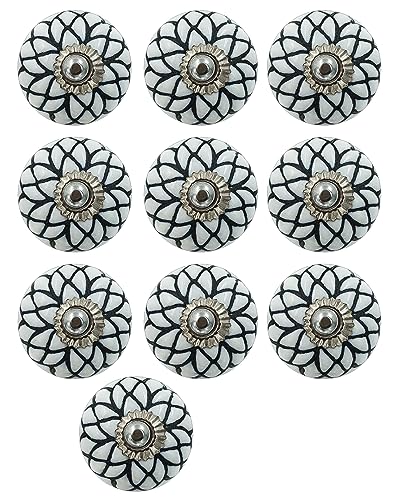 Set of 10 Ceramic Cabinet Colorful Knobs for Kitchen, Cabinet, Drawer, Wardrobe (Black & White4) - color: Black & White4