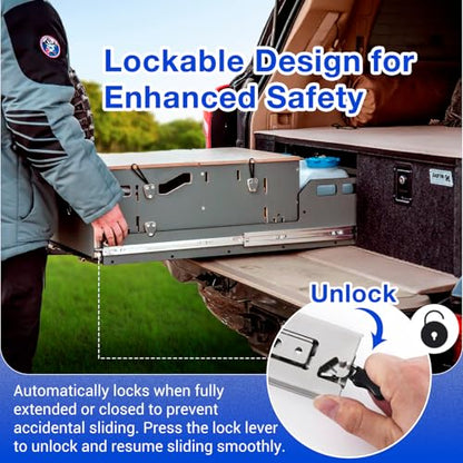 with Lock Heavy Duty Drawer Slides Full Extension Side Mount 14 16 18 20 22 24 26 28 30 32 34 36 40 Inch 150 Lbs Metal Dresser Cabine Rails Tracks Glides Runner 1 Pair (with Lock, 26 Inch) - size: 26 Inch, style: With Lock - Load 150 lb