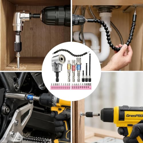 GRENPRO 28-Piece Flexible Drill Bit Extension, Right Angle Drill Attachment - size: 28PCS