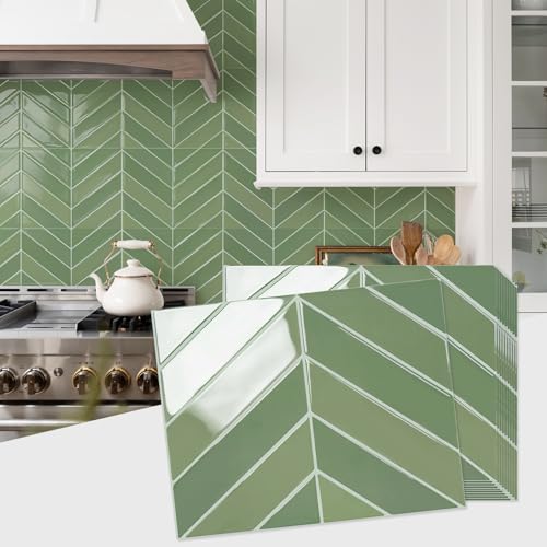 STICKGOO Herringbone Peel and Stick Backsplash, Olive Green, 10 Sheets - color: Olive Green, size: Pack of 10