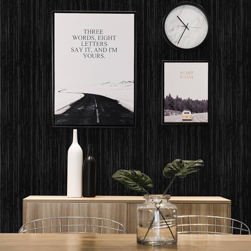 Black Grasscloth Peel and Stick Wallpaper Texture Contact Paper A Set of 15.7" X 480" Self-Adhesive Linen Removable Wallpaper Cabinets Counter Top Liners - color: Black, size: 15.7" x 480"