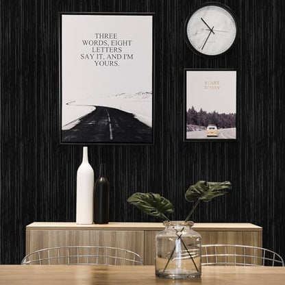 Black Grasscloth Peel and Stick Wallpaper Texture Contact Paper A Set of 15.7" X 480" Self-Adhesive Linen Removable Wallpaper Cabinets Counter Top Liners - color: Black, size: 15.7" x 480"