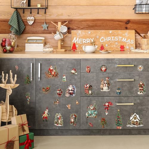 Whaline 12 Sheets Christmas Rub on Transfer for Crafts Rub on Transfer Stickers Vintage Santa Snowman Xmas Tree Furniture Decals for Home Office Classroom Party DIY Crafts, 5.5 x 5.5 Inch - style: Vintage Christmas