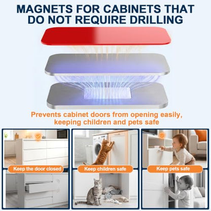 Magnetic Cabinet Door Catch, Ultra Thin No Drill Cabinet Door Magnets, Adhesive Stainless Steel Cabinet Latch to Stay Closed, Kitchen, Bathroom Magnetic Door Catch Closer 4 Pack