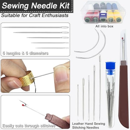 Upholstery Repair Sewing Needles Kit, 47pcs Needle and Thread Set with Seam Ripper, Leather Hand Sewing Stitching Needles, Threader, Thimble, Thread for Car Seats Carpets Shoes Backpacks Craft DIY