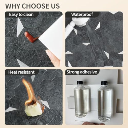 DICOFUN 1-Sheet 12"x12" Black Slate Hexagon Tile Peel and Stick Backsplash, PVC Mixed Silver Metal Mosaic Tiles for Kitchen and Bathroom - color: Black Slate + Silver Metal Chip, size: 1 Sheet, 12''x12''x0.12''