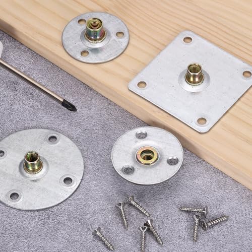 uxcell 4Pcs M8 Brad Hole t Nut, 70mm/2.8inch Square Base Weld Nuts Flange Insert Female Thread with Mounting Screws for Wood Furniture - size: M8