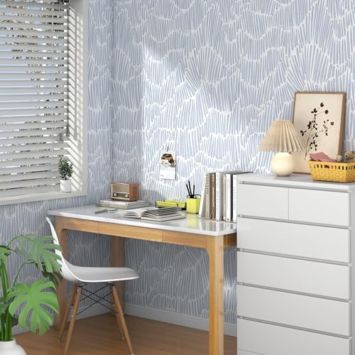 Theper Blue Peel and Stick Wallpaper Modern Contact Paper 17.3"×78.8" - color: Blue, size: 17.3" x 78.8"