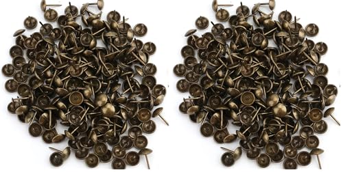 Kingrol 500 Count Upholstery Nails Pins, 7/16"/11mm Antique Brass Finish Furniture Tacks Upholstery Tacks (Pack of 2) - size: 7/16" (Pack of 2)