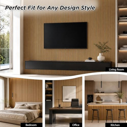 SMARTSTANDARD Wood Fluted Acoustic Wall Panels, 94x5.9in, 6Pcs, Classic Oak - color: Classic Oak