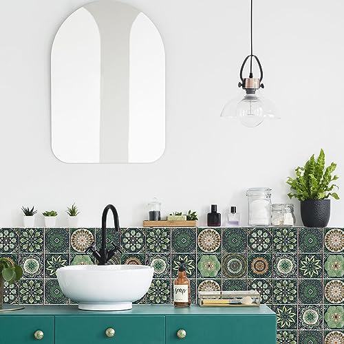 Easy Peel Stick Vinyl wall Tile Decals 6x6in Stick on backsplash,12Pc - color: Multi Color (Green Main Color) 6x6