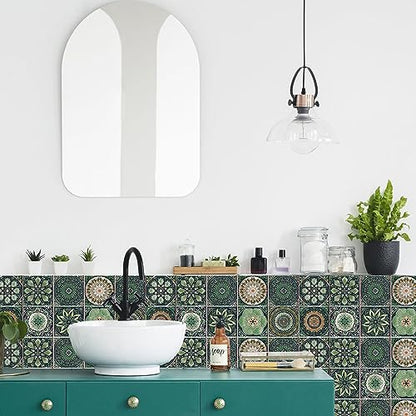Easy Peel Stick Vinyl wall Tile Decals 6x6in Stick on backsplash,12Pc - color: Multi Color (Green Main Color) 6x6