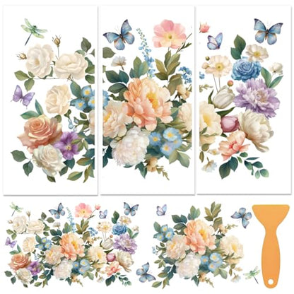 3 Sheets Rub on Transfers for Crafts and Furniture,Flower Cluster,Cold IOD Transfers Stickers,Rub on Transfer Stickers for Wood,Paper,Glass,Desk,DIY Home Decor(11.8x5.9 Inch) - style: Big flower cluster