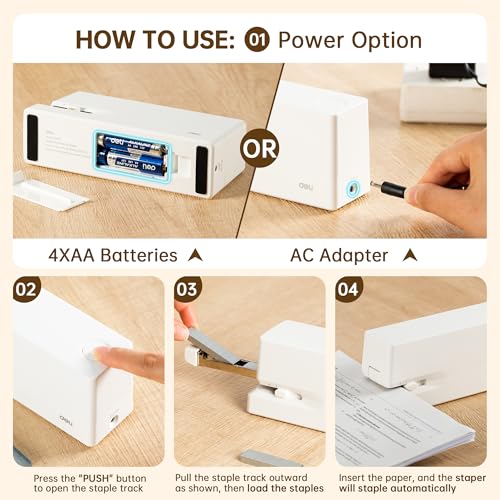 Deli Electric Stapler, Automatic Staplers for Desk, 25-Sheet Capacity - color: White