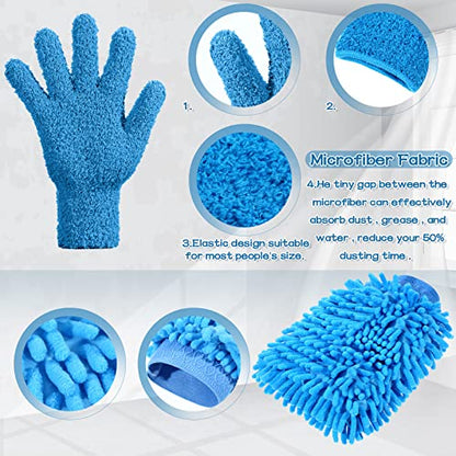 Potchen 6 Pcs Microfiber Dusting Mitt Glove for Plant - color: Blue, Green