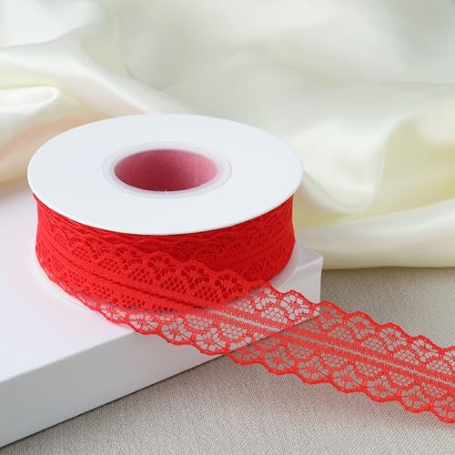 25 Yards Lace Trim Ribbon, 1.2 Inch Wide Vintage Lace Ribbons - color: Red