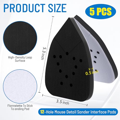 5 Pack 12 Hole Mouse Sander Interface Pad Compatible with Black Decker