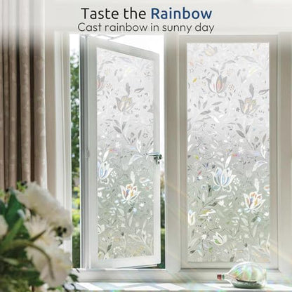rabbitgoo Window Privacy Film, Stained Glass Cling, Tulip 17.5" x 78.7" - color: Clear, size: 17.5" x 78.7"