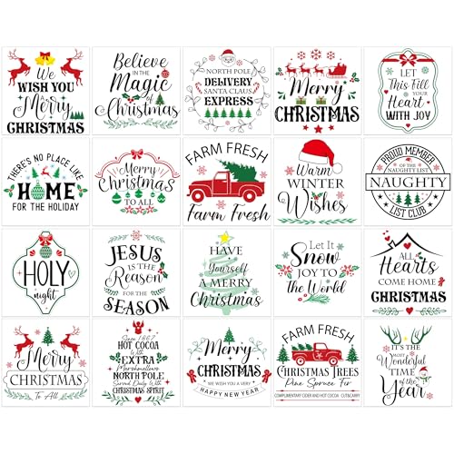 20 Pcs Christmas Quote Rub-On Transfers for Furniture & Crafts, 6 x 6 Inch - style: Holiday Sayings