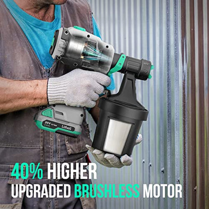 Litheli 20V Brushless Cordless Paint Sprayer, 200W High Performance HVLP Spray Gun with 1000ml/min Flow Rate, 3.12lbs Lightweight Power Painter with 2.0Ah Battery & 4 Nozzles for Walls, Fences, Decks - style: E1-Brushless 20V 2.0Ah
