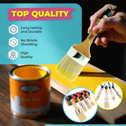 Chalk and Wax Paint Brushes, 4 Piece Set for Furniture, Natural Bristles