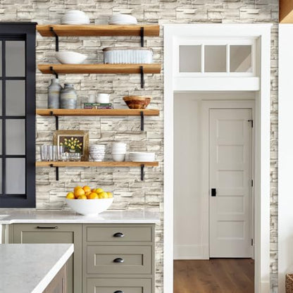 Jeweluck Faux Stone Wallpaper Peel and Stick Brick Wallpaper 17.7”×196.8” - color: A Beige, size: 17.7" x 196.8"