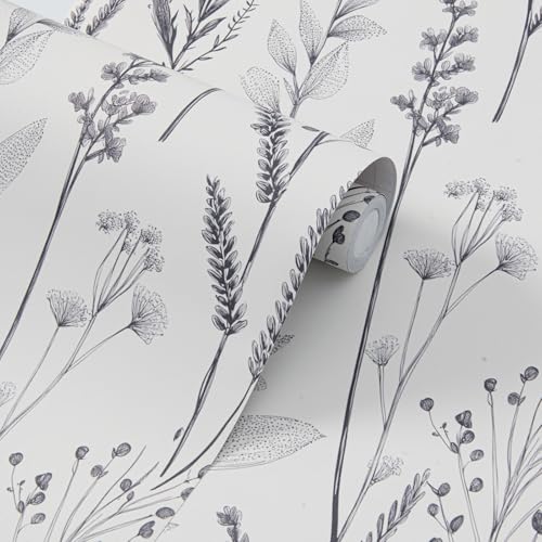 FUKU MON Floral Peel and Stick Wallpaper Boho Black and White Botanical Vintage Contact Paper Self Adhesive Removable Renter Friendly Wall Covering for Home Decor (Chinese Ink Wash Style,15.7"x118") - color: Beige, size: 118" x 15.7"